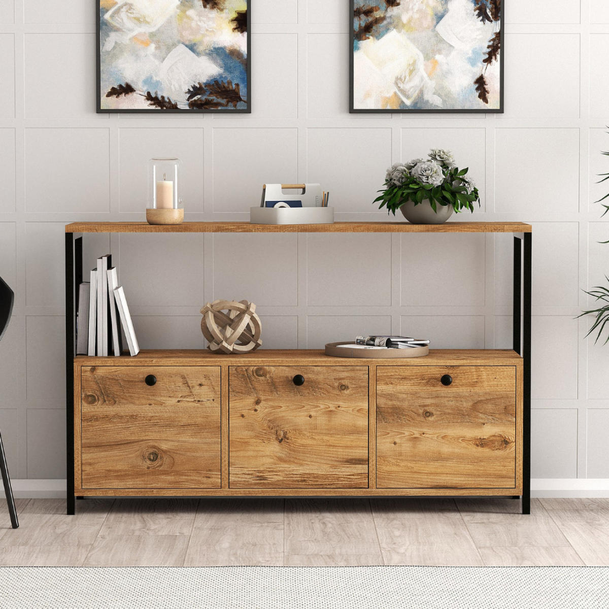 SIDEBOARD Dragor Holz Länge 120 cm industriell - Braun, Holzwerkstoff (120/75/30cm) - Concept Usine