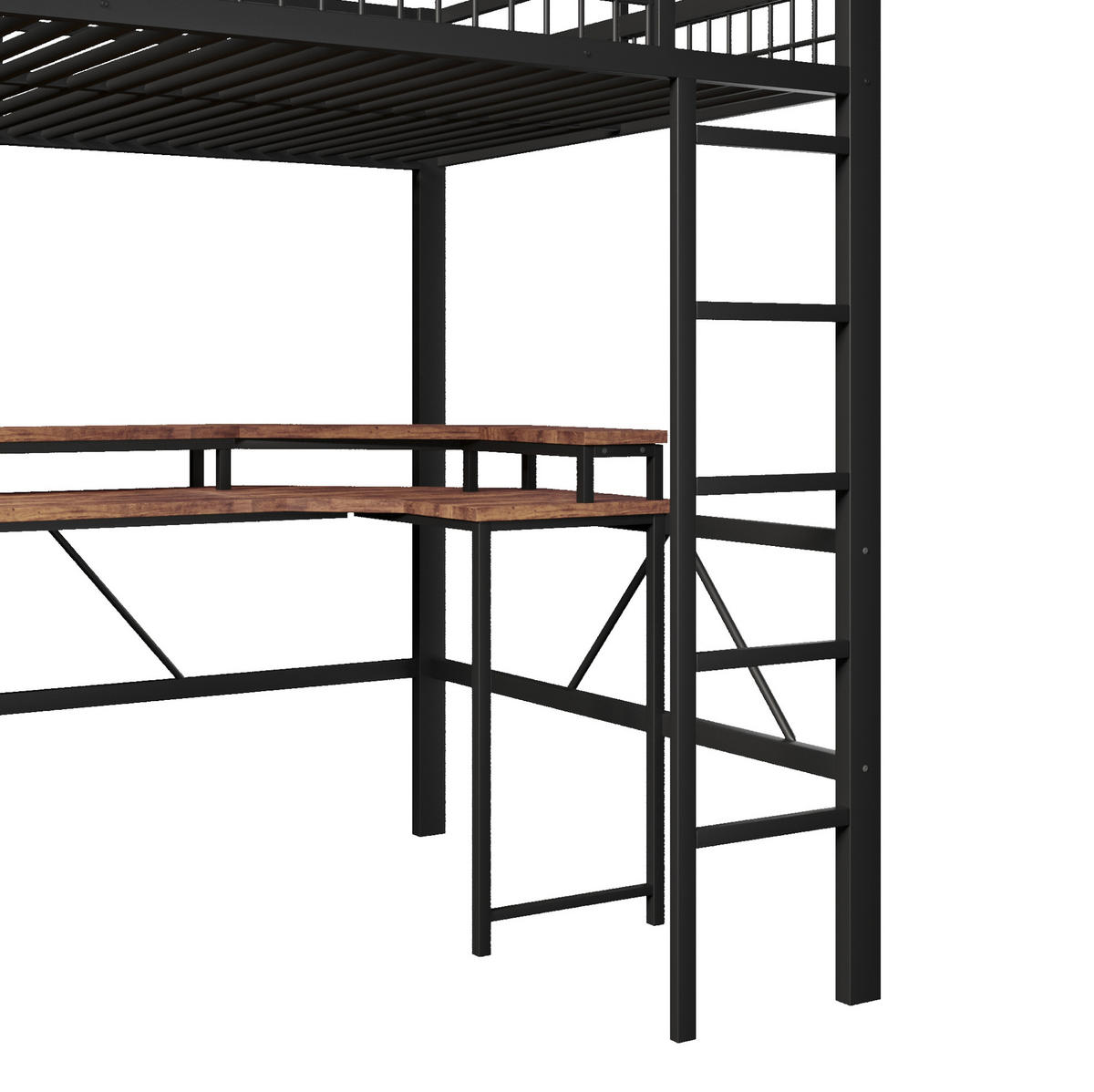 HOCHBETT 140/200 cm Schwarz aus Metall und MDF mit Schreibtisch - Schwarz, Metall (140/200cm) - OKMYHOME