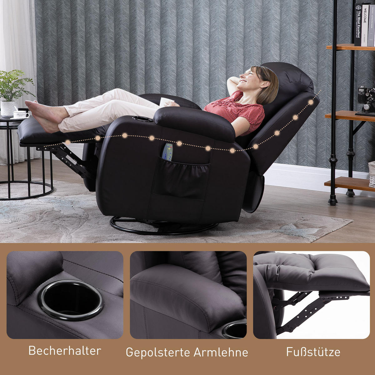 MASSAGESESSEL Kunstleder Braun - Braun, Leder (94/104/85cm) - HOMCOM