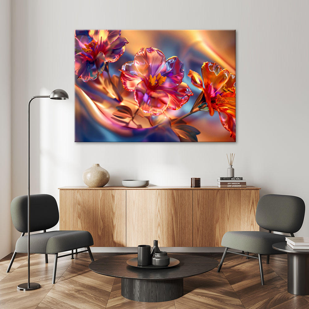 LEINWANDBILD Glänzende Glasblumen auf Leinwand 100x70cm - Multicolor, Textil (100/70cm) - Feeby
