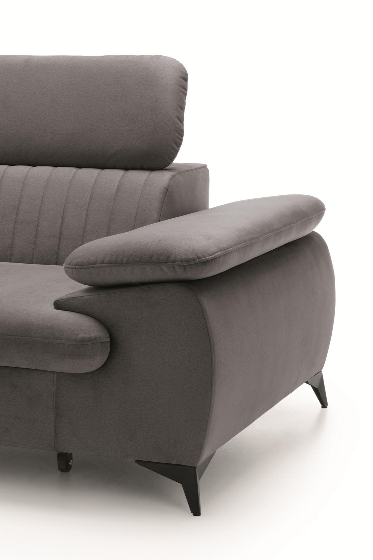 ECKSOFA FIORE Grau Velours-Stoff mit Schlaffunktion - Grau, Holz (275/221cm) - MASSENO