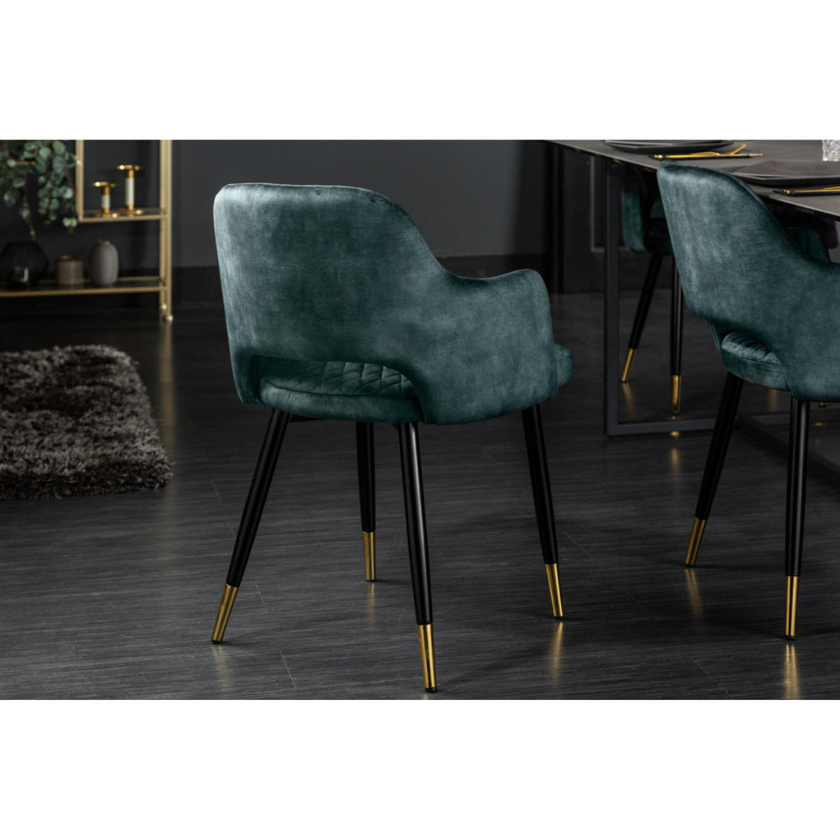 STUHL PARIS Samt Petrol, Gold - Blau/Petrol, Textil (56/81/57cm) - riess-ambiente