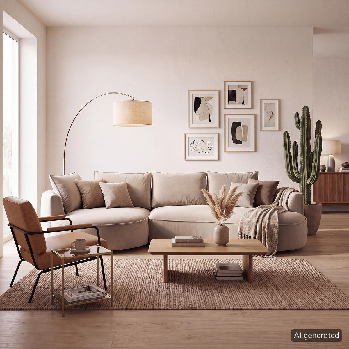 BIGSOFA - Beige, Naturmaterialien/Kunststoff (322/82/154cm) - home24