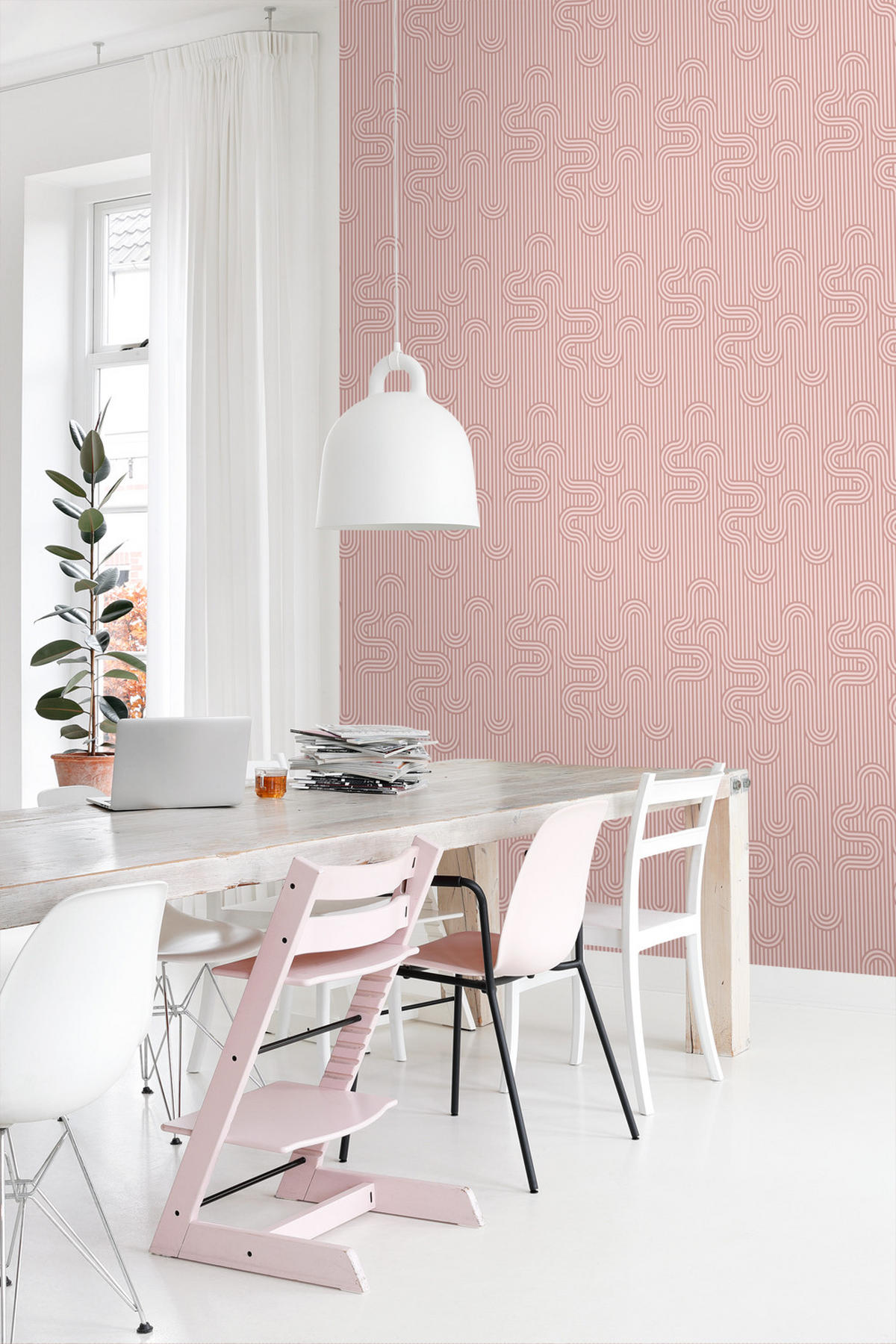 TAPETE grafische Linien 50 x 900 cm - Pink, Papier (50/900cm) - ESTAhome