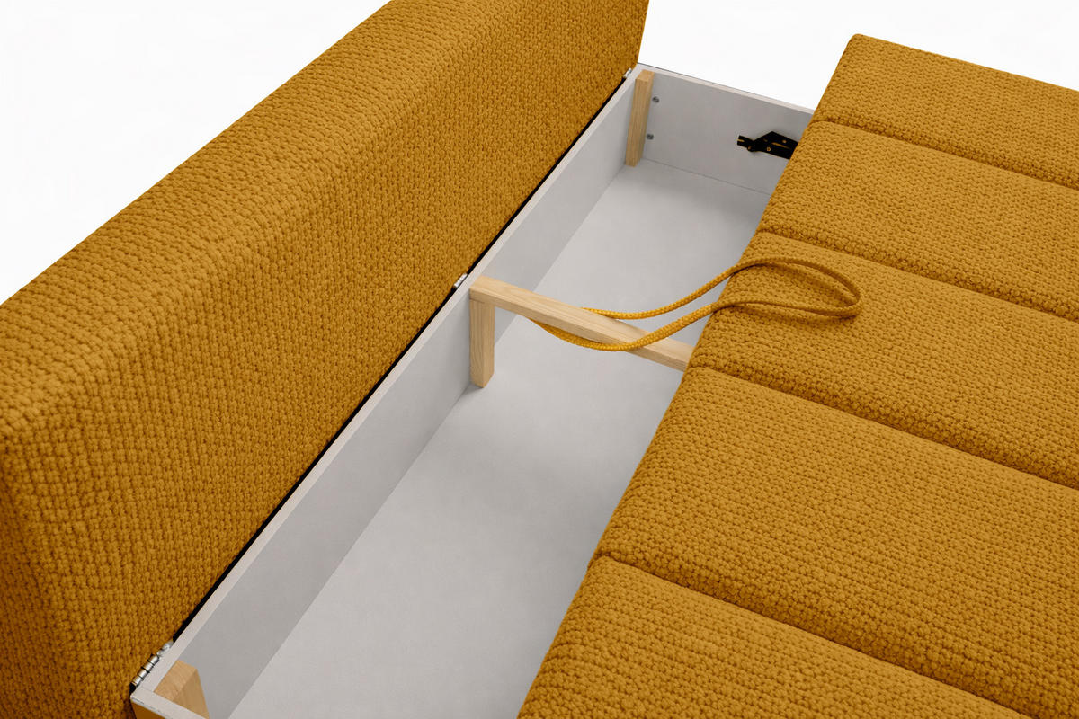 SOFA Mit Schlaffunktion Und Bettkasten, Chenille-Stoff Flow, Gelb, PIANO - Gelb, Holz (207/91/103cm) - Kaiser Möbel