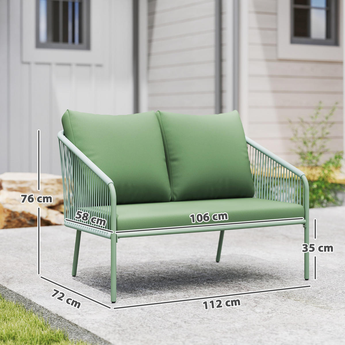 GARTENBANK DE-13502 2-Sitzer mit Geflecht, Stahlrahmen Grün - Grün, Metall (112/76/72cm) - ComfortXL