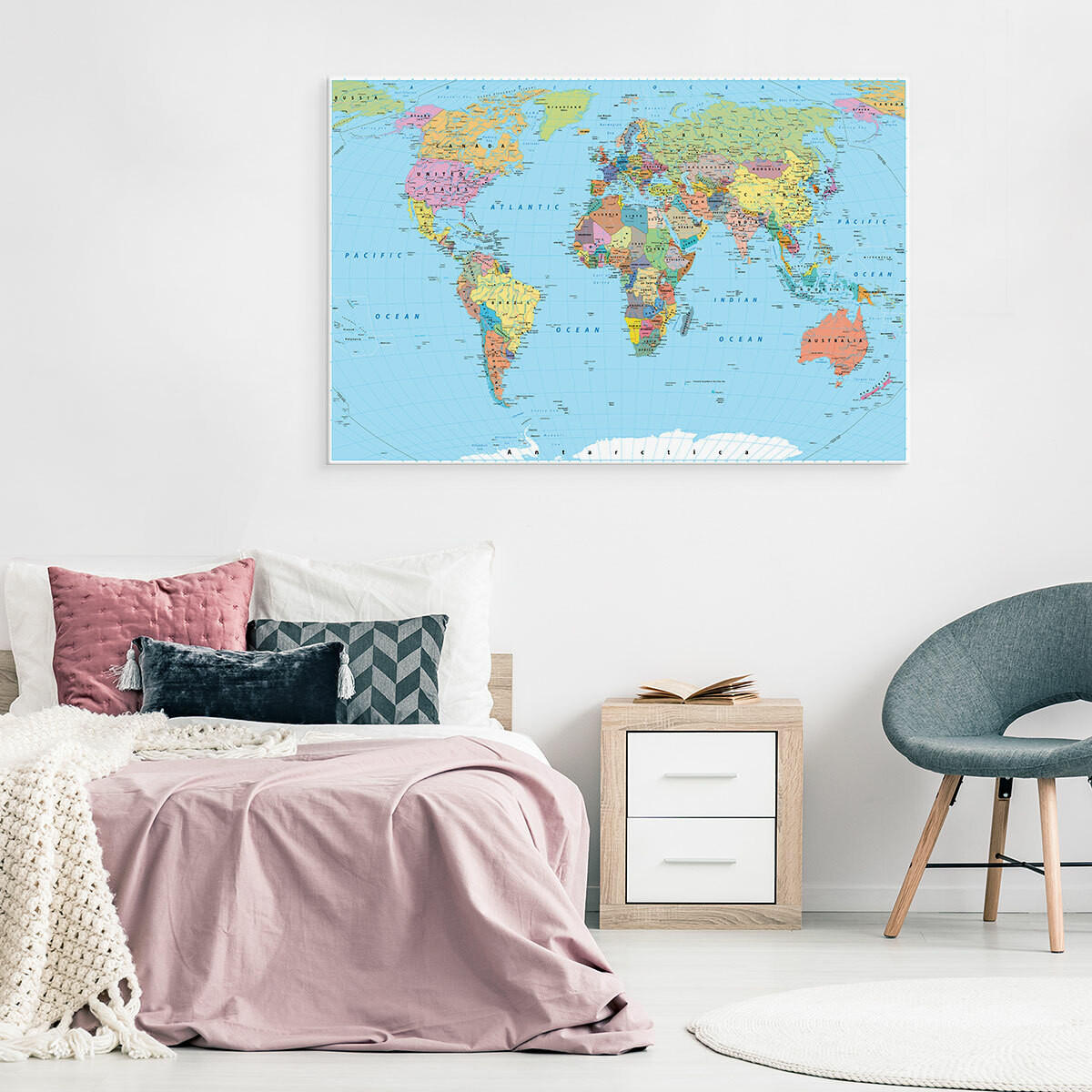LEINWANDBILD Politische Weltkarte 100x70 - Multicolor, Textil (100/70cm) - Muralo