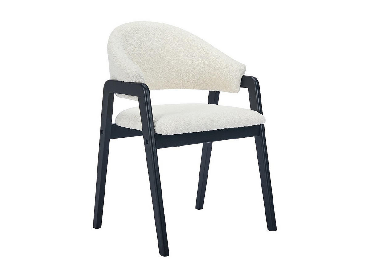 STUHL mit Armlehnen 2er-Set - Bouclé-Stoff & Kautschukholz - Weiß & Schwarz - SOLUNA - Schwarz/Weiß, Textil (53.5/82/56cm) - Vente-Unique