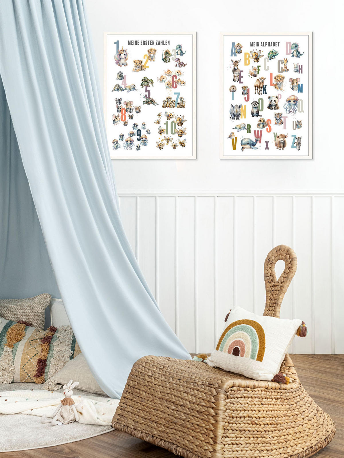 POSTER mit Rahmen 50x70 cm Zahlen Kinderzimmer pastell - Gelb, Holz (51/71/2cm) - artissimo