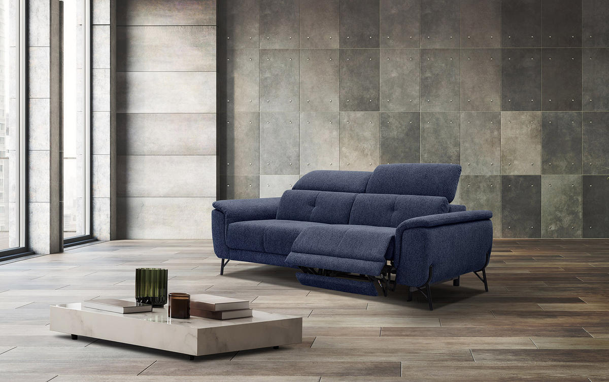 SOFA AVENA 3-Sitzer mit 1 Relaxfunktion, dunkelblau - Dunkelblau, Holzwerkstoff/Textil (204/80/108cm) - Courtois Laville