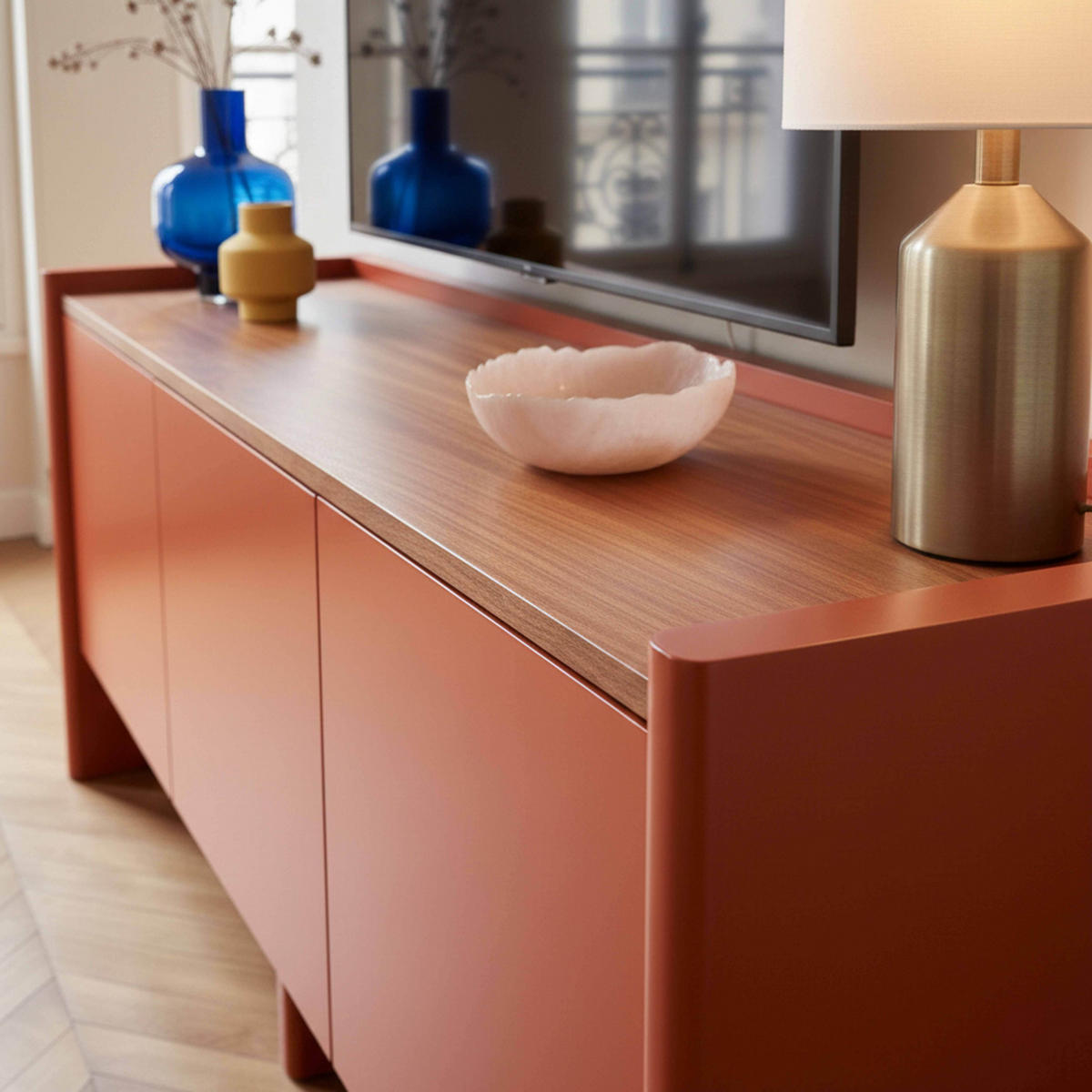 TV-SCHRANK 120 cm, Orange - Orange, Holz (40/55/120cm) - Oviala