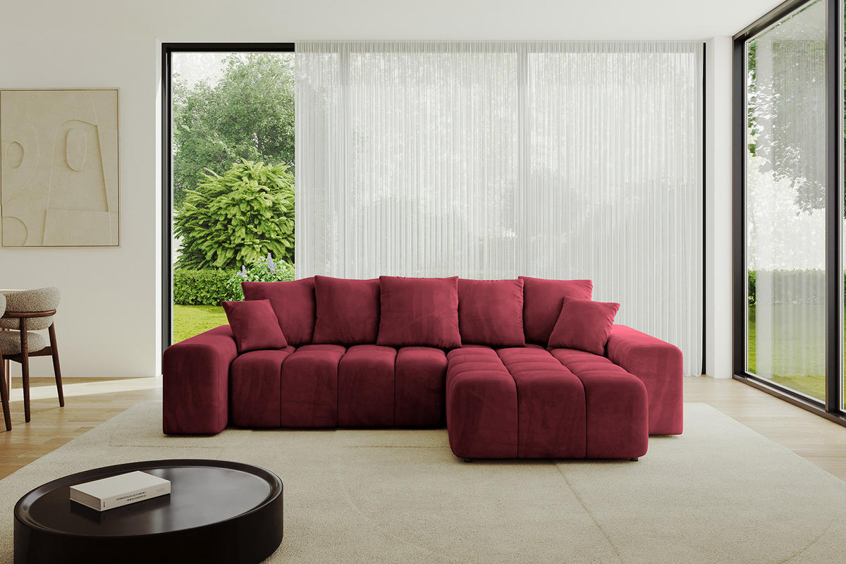 ECKSOFA Ottomane rechts ENIL-L 297x189x68 Bordeaux Velours - Bordeaux, Holzwerkstoff/Kunststoff (189/297cm) - ALTDECOR
