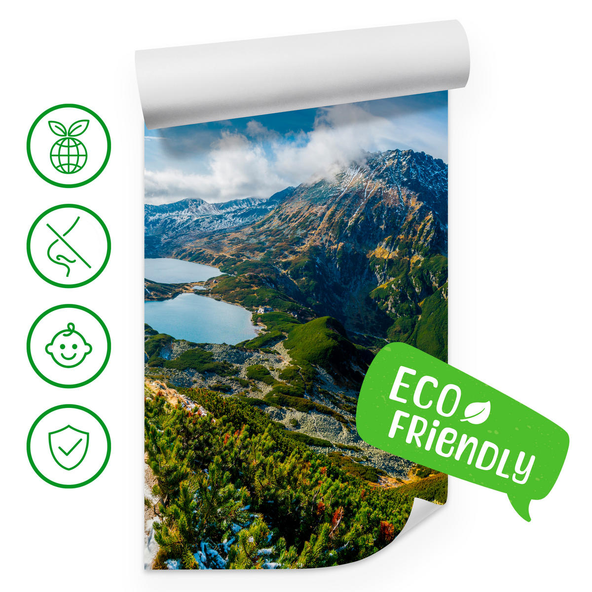 FOTOTAPETE für Wohnzimmer Tal der Fünf Polnischen Seen Gebirge 300x210 - Blau/Gelb, Papier (300/210cm) - Muralo