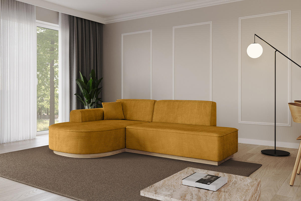 ECKSOFA Ottomane Links ARRIO-L1 - 243x171x83 cm Senfgelb - Currygelb/Gelb, Holzwerkstoff/Textil (243/171cm) - ALTDECOR