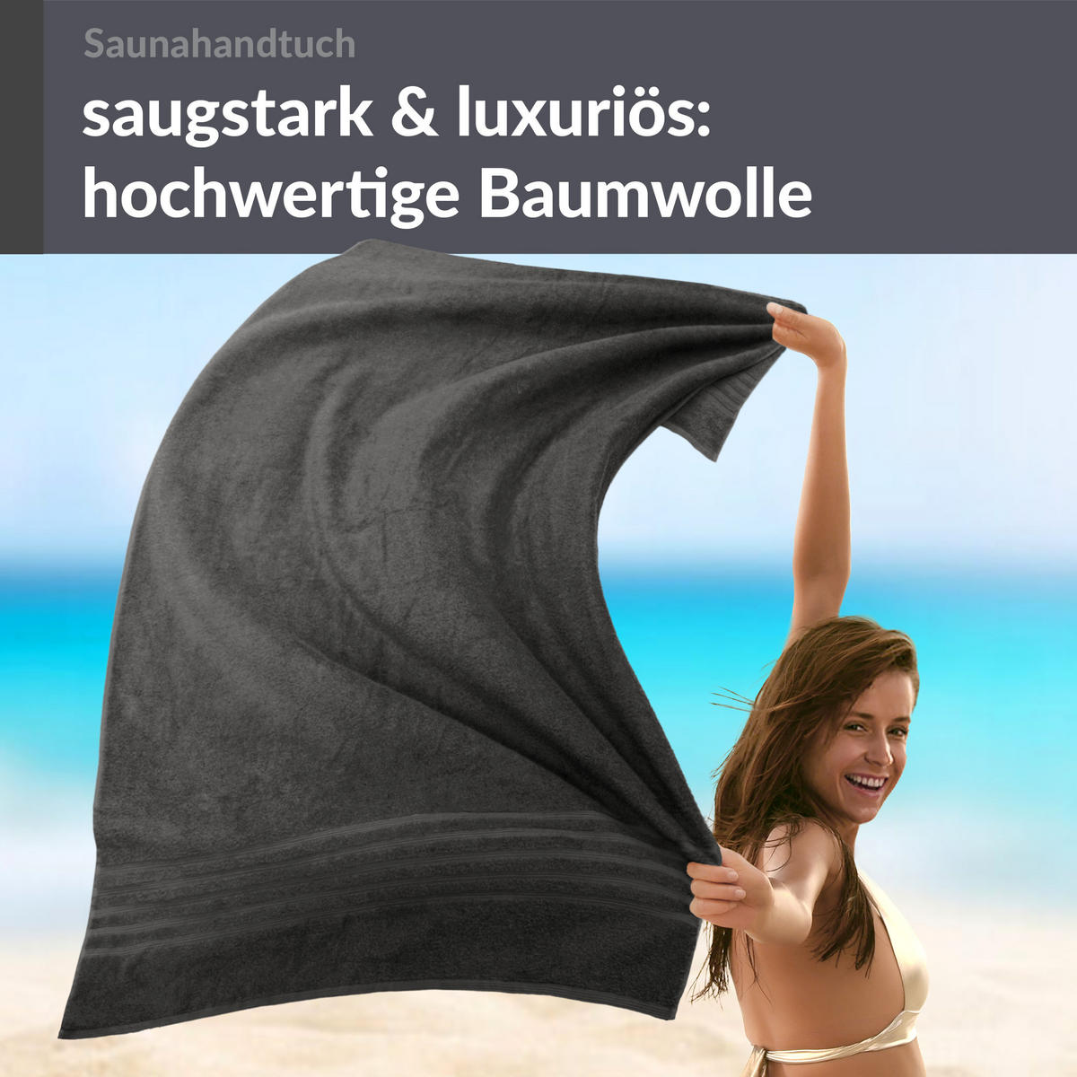 BADETUCH London Anthrazit Grau 100x200 cm - Anthrazit, Textil (100/200cm) - Lashuma