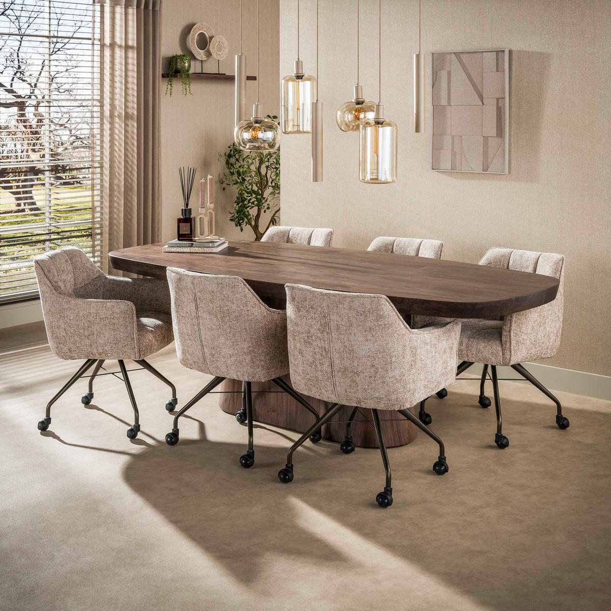 ESSZIMMERSTÜHLE Raster Beige 60/63/81 cm - 2er-Set - Beige, Textil (63/81/60cm) - Hoyz Collection