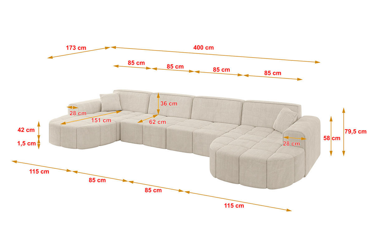 WOHNLANDSCHAFT LIVO-U2 - 400x173x79,5 cm Beige - Beige, Holzwerkstoff/Textil (400/79/173cm) - ALTDECOR
