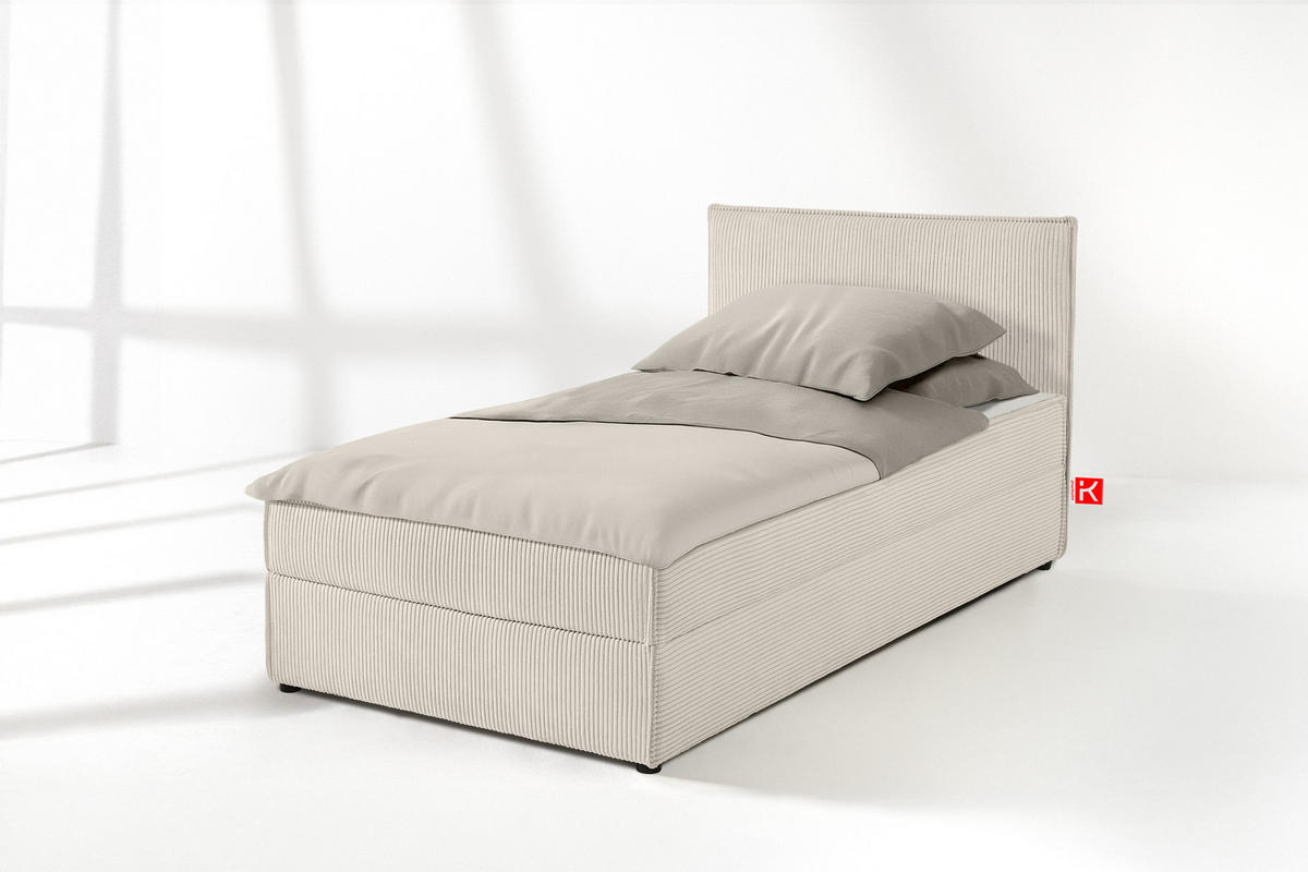BOXSPRINGBETT ROTI Einzelbett, ecrufarben - Ecru/Schwarz, Holz/Holzwerkstoff (100/200cm) - KONSIMO®