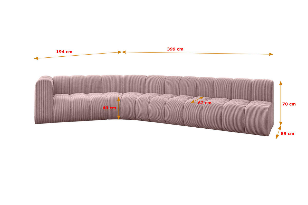ECKSOFA modulares Sofa Karex-L2 - 399x194x70 cm Rosa - Rosa, Holzwerkstoff/Textil (399/194cm) - ALTDECOR