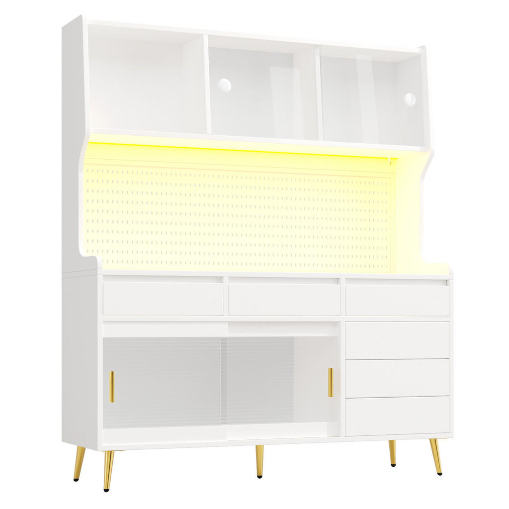 Urban Meuble KUCHYŇSKÁ SKŘÍŇKA 171 cm se Smart LED, skleněnou přední částí a děrovanou stěnou