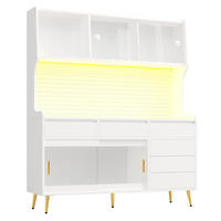 KUCHYŇSKÁ SKŘÍŇKA 171 cm se Smart LED, skleněnou přední částí a děrovanou stěnou - bílá, kompozitní dřevo (145/171/39cm) - Urban Meuble