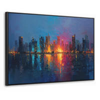 LEINWAND Bilder mit Rahmen - Skyline - Pinselstriche - Dunkelblau - Leuchtend - 120x80 - Blau, Textil (120/80cm) - MuchoWow