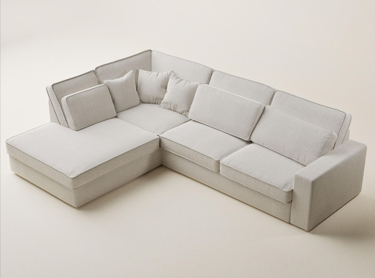 ECKSOFA Kirou Hellbeige Webstoff - Links Seite - Creme/Schwarz, Holz/Holzwerkstoff (225/311cm) - Maison de Reve