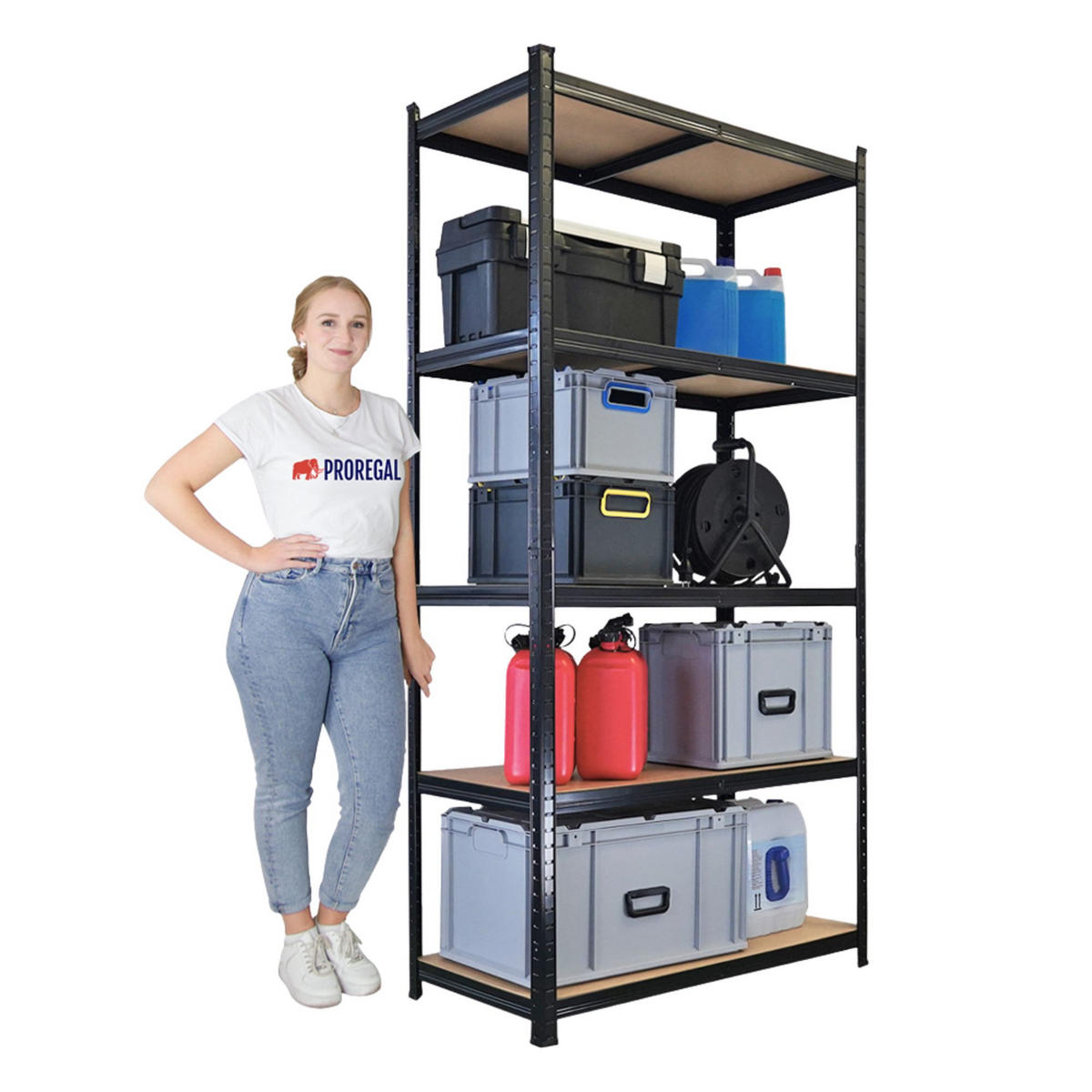 SCHWERLASTREGAL Giant Ragnar für Gesamtlast 875kg 200x100x50 5 MDF-Platten-Ebenen Schwarz - Schwarz, Metall (100/200/50cm) - PROREGAL