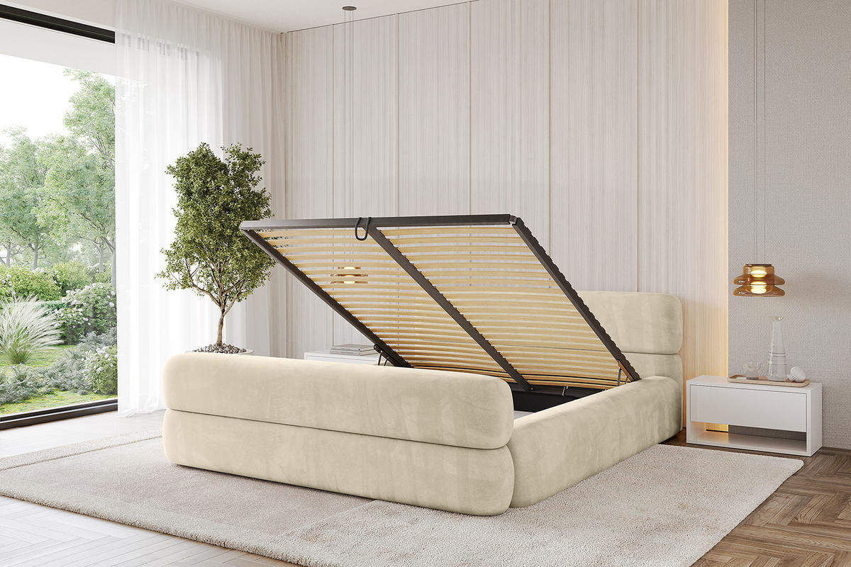POLSTERBETT mit Bettkasten, Fußteil und Lattenrost, Boxbett ohne Matratze - ENORA-Z-V1 140x200 Beige - Ecru, Holzwerkstoff/Textil (140/200cm) - ALTDECOR