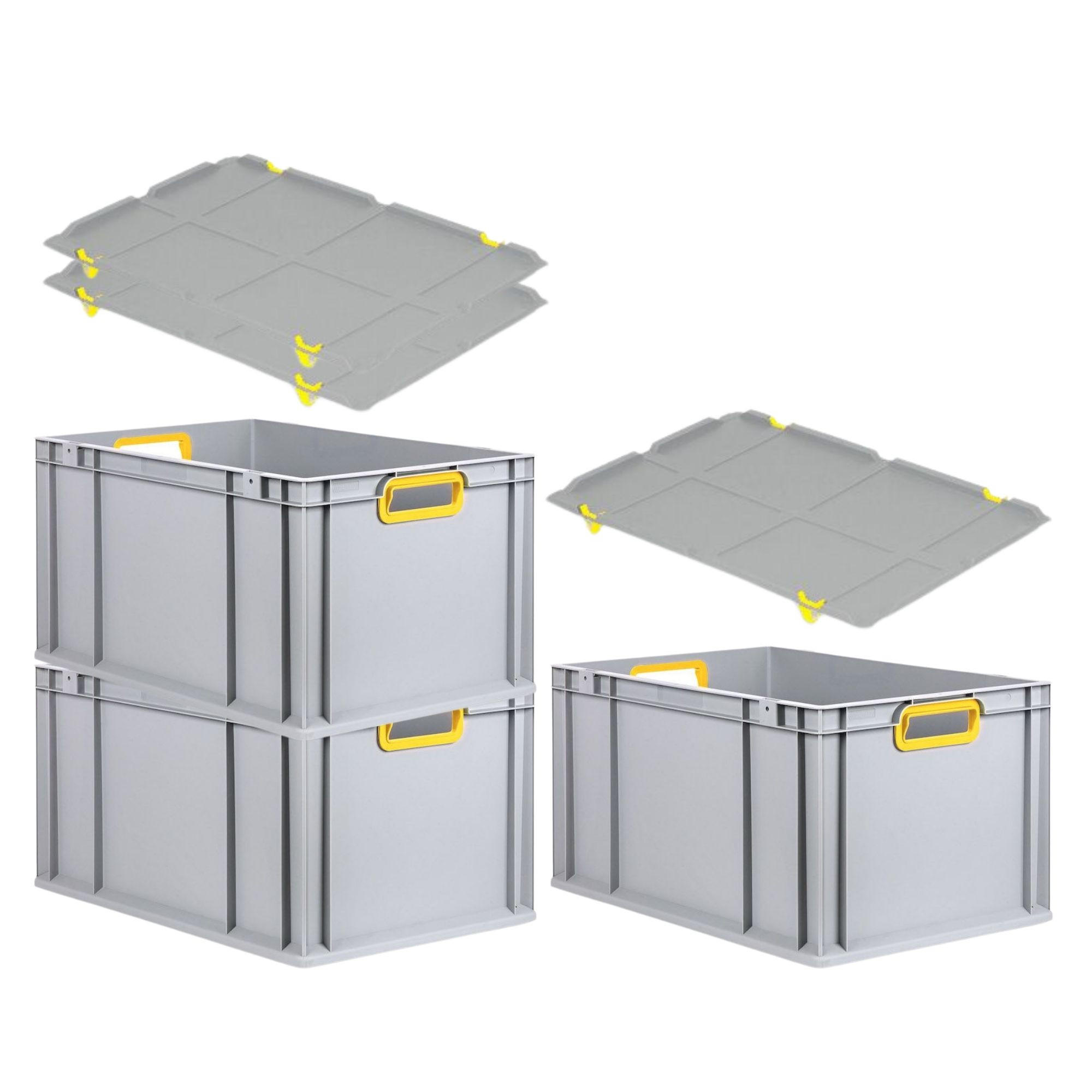 EUROBOX 3x Nextgen Color Mit Auflagedeckel 32x40x60cm Griffe Gelb Offen - Gelb, Kunststoff (40/32/60cm) - PROREGAL