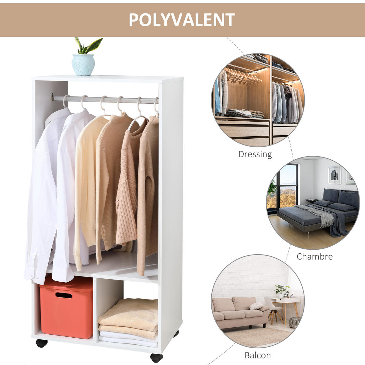KLEIDERSCHRANK Weiß 1 Stück - Weiß, Naturmaterialien (40/128/60cm) - GiPP