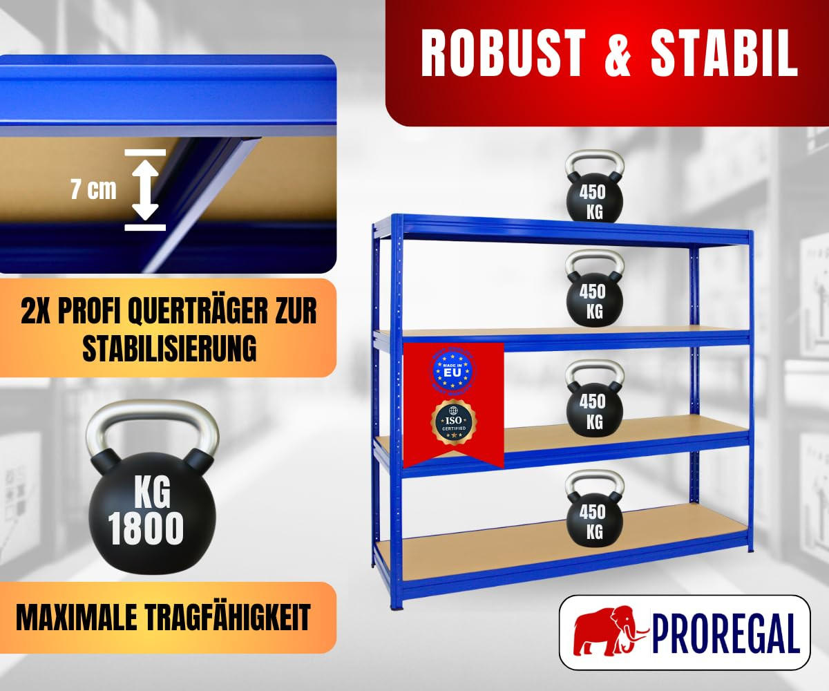 SCHWERLASTREGAL Dino 180x240x60 cm Fachlast 450 kg Blau - Blau, Metall (240/180/60cm) - PROREGAL