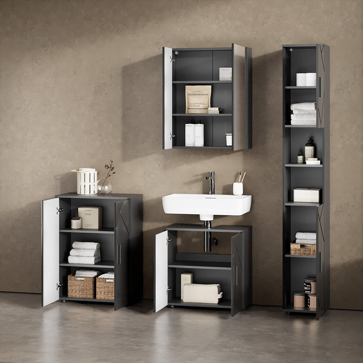 SPIEGELSCHRANK Ronco Anthrazit Hochglanz/Anthrazit 60 x 75 cm - Anthrazit, Holzwerkstoff (60/75/17.2cm) - Livinity®