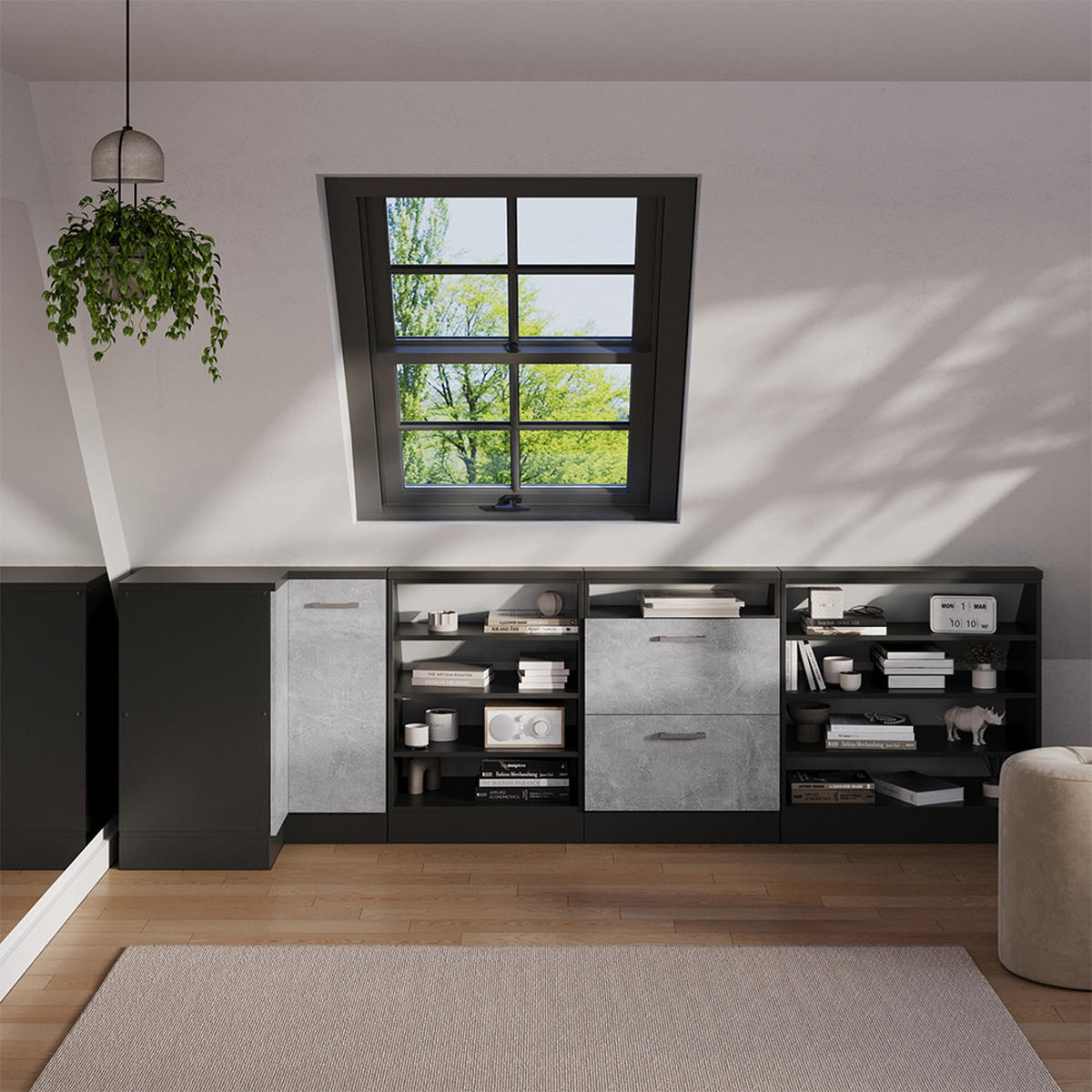 DACHSCHRÄGENSCHRANK ECKSCHRANK Rion Beton/Anthrazit 75.6 x 81.6 cm mit 1 Tür - Anthrazit/Grau, Holzwerkstoff (75.6/81.6/75.6cm) - Vicco