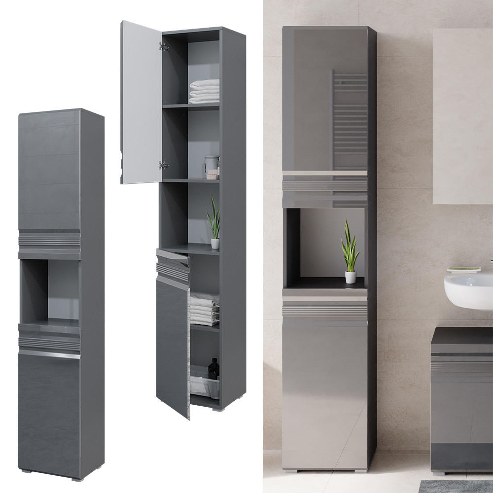 BADSCHRANK Fredd Anthrazit 36.4 x 190.5 cm - Anthrazit, Holzwerkstoff (36.4/190.5/31cm) - Vicco