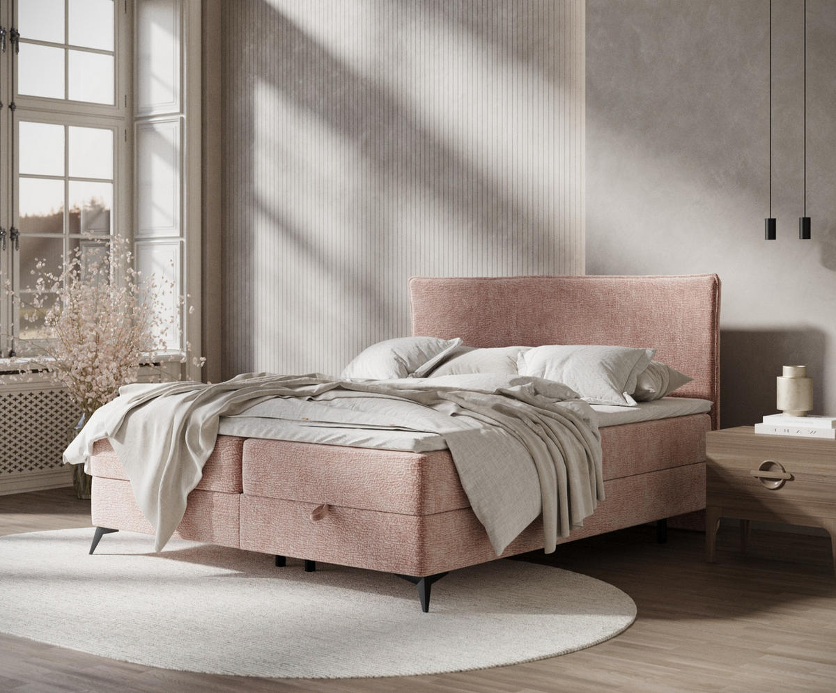 BOXBETT Peru Rosa 160/200 cm im Chenille-Stoff - Pink/Schwarz, Holz/Holzwerkstoff (160/200cm) - Maison de Reve