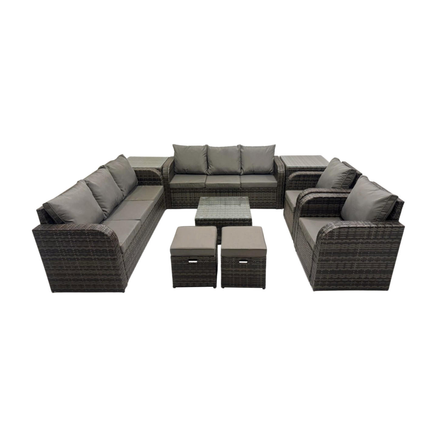 GARTENTISCHGRUPPE Polyrattan Dunkelgrau 9-teilige - Dunkelgrau/Grau, Glas/Kunststoff - Fimous