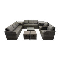 GARTENTISCHGRUPPE Polyrattan Dunkelgrau 9-teilige - Dunkelgrau/Grau, Glas/Kunststoff - Fimous