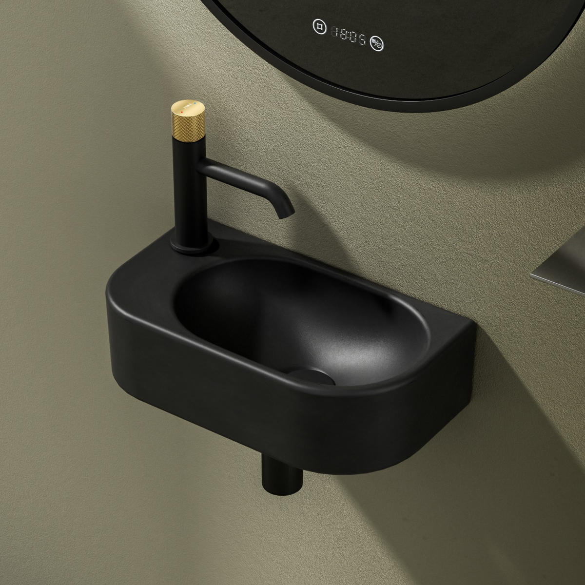 WASCHBECKEN Abgerundete Ecken Mit Hahnloch rechts Mattschwarz 40 / 21,5 / 12 cm - Schwarz, Keramik (21.5/12/40cm) - EMKE