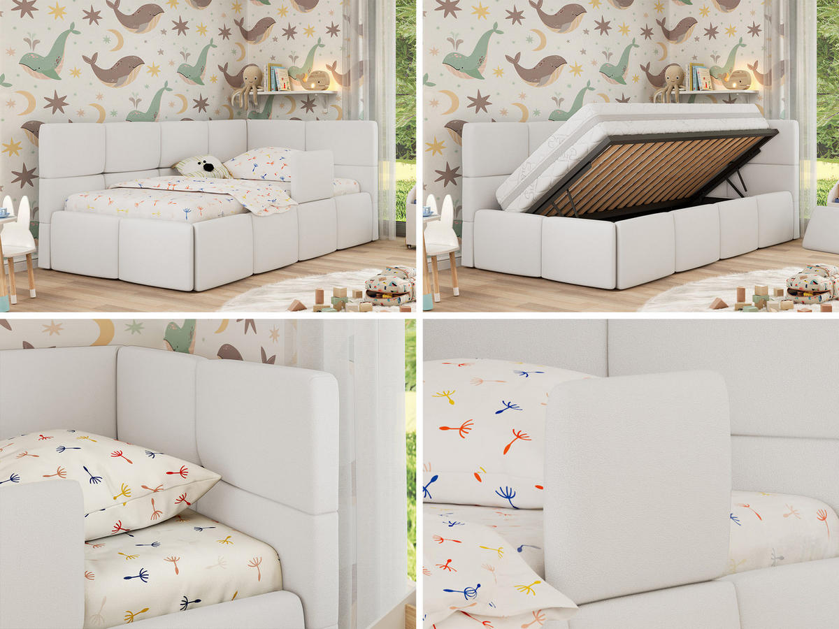 DĚTSKÁ POSTEL ARVO ALTA 90/200 - Bílý Ekokůže - Pravá - bílá, textil (90/200cm) - MKS