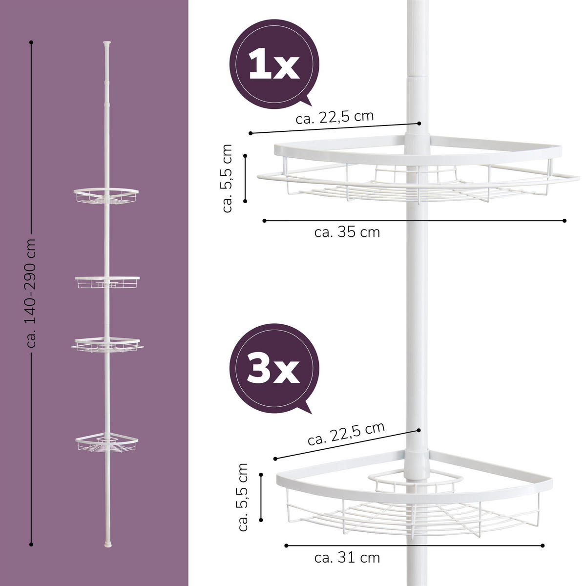 TELESKOP-ECKREGAL, weiß, Metall - Weiß, Metall (22.5/290/22.5cm) - bremermann