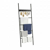 HANDTUCHLEITER Schwarz 4 Sprossen 5 Haken 177x60 cm - Schwarz, Holzwerkstoff/Metall (60/177/15cm) - Relaxdays
