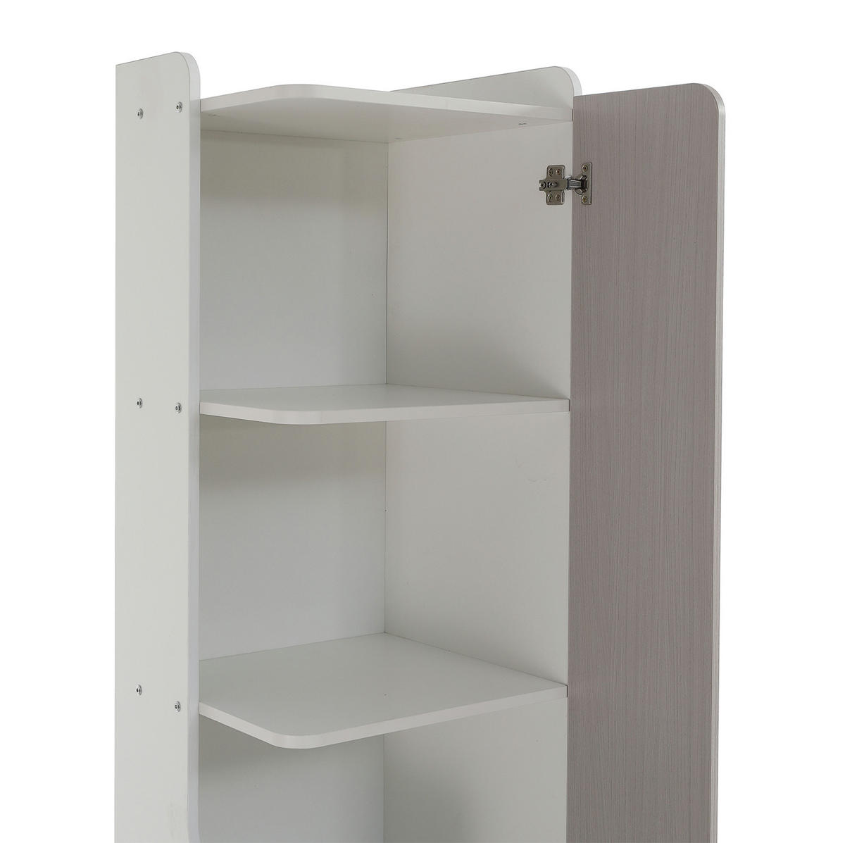 BÜCHERREGAL in Weiß und Grau mit L-förmiger Tür, Schublade und Metallknöpfen, B40/T45/H184cm - Weiß/Grau, Holzwerkstoff/Metall (45/184/40cm) - STILVORA