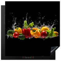 HERDABDECKPLATTE Paprika - Wasser - Gemüse - Schwarz 78x78 cm - Multicolor, Kunststoff (78/0.2/78cm) - MuchoWow