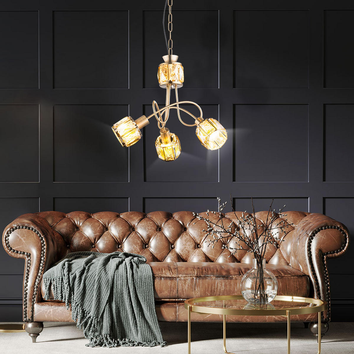 HÄNGELEUCHTE MERO Gold Kristalloptik - Goldfarben, Glas (38/38/130cm) - Globo Lighting