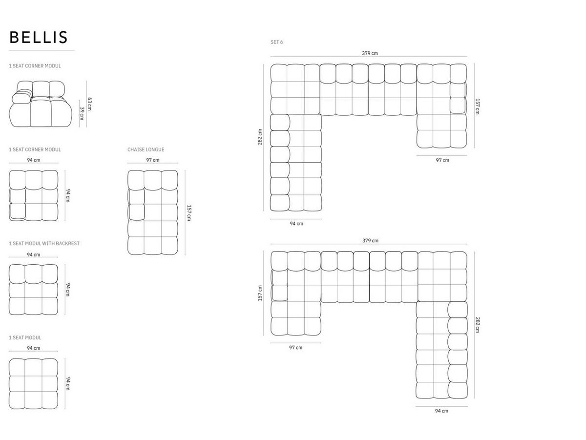 MODULARES-PANORAMASOFA rechts Bellis aus Samt terrakotta 7 Sitzplätze - Terra cotta, Textil (282/63/379cm) - Micadoni
