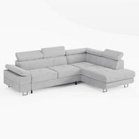 ECKSOFA CAROLINE Rechts Hellgrau Velours-Stoff mit Schlaffunktion und Bettkasten - Chromfarben/Hellgrau, Textil (253/190cm) - Barchello