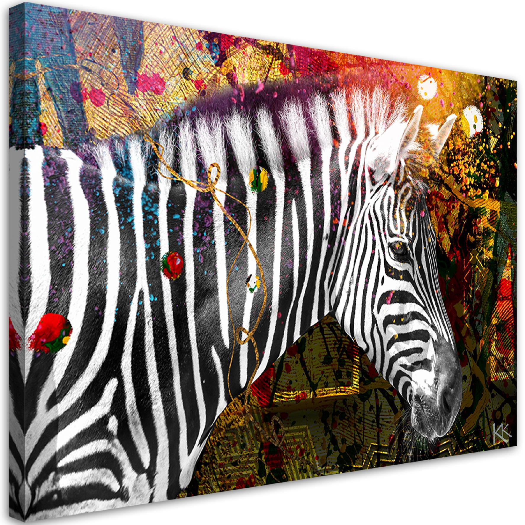 WANDBILD zebra auf farbenfrohen hintergrund - Multicolor, Textil (60/40cm) - Feeby