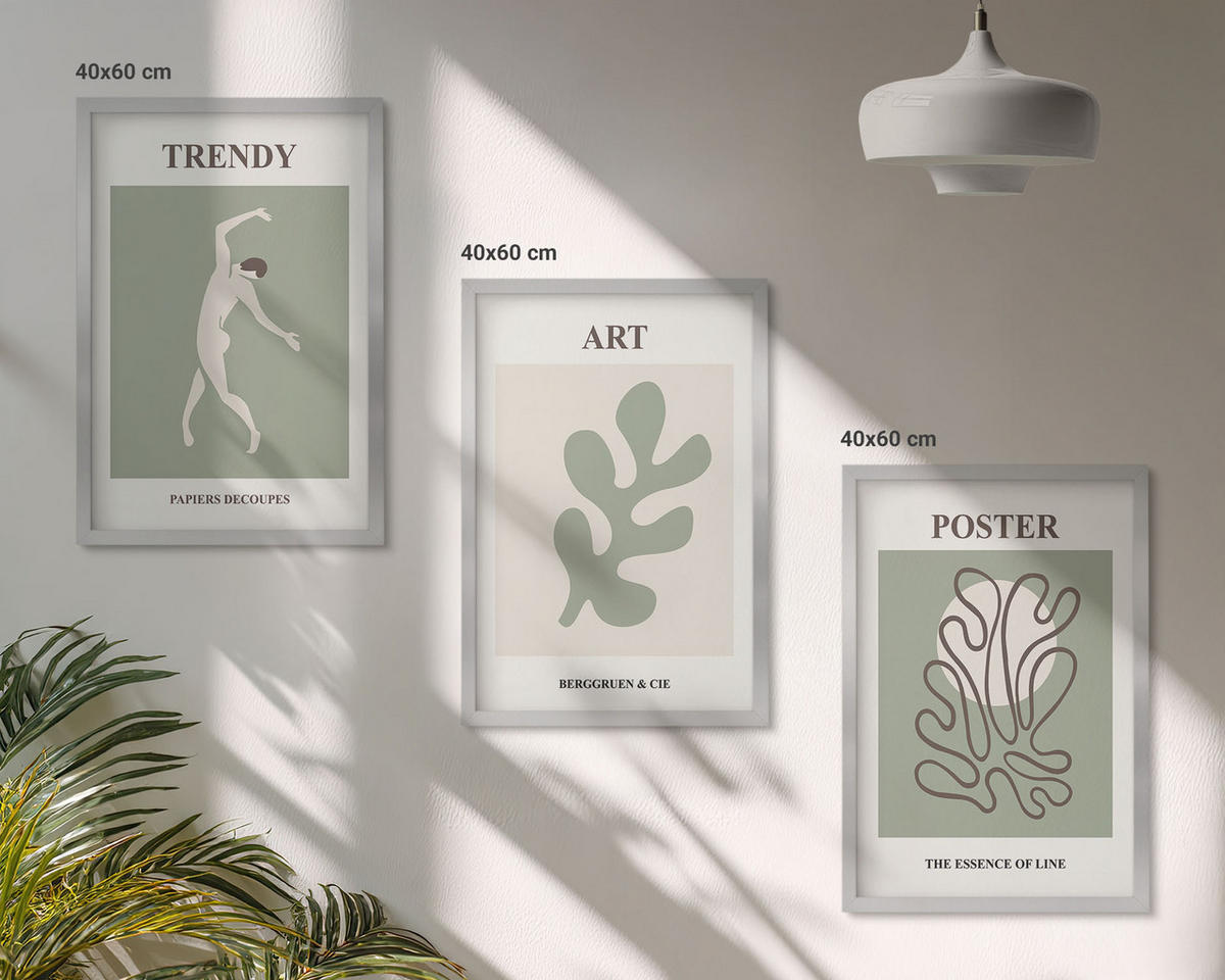BILDER SET 3er Set - 40x60 cm Silberner Rahmen - Abstrakte Pflanzenfiguren - Silberfarben, Kunststoff (40/60cm) - TULUP