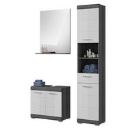 BADMÖBEL-SET weiß Hochglanz, grau 3-teilig 112 cm, Badkombination, 8 Fächer - Weiß Hochglanz/Grau, Glas/Holzwerkstoff (112/191/34cm) - Inn.Furn